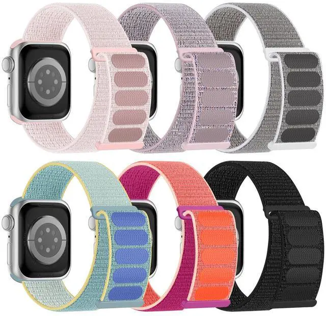 Main image of 6 Pack Sport Nylon Loop Band Compatible with Apple Watch Band 38mm 40mm 41mm 42mm 44mm 45mm 46mm 49mm for Women Men, Adjustable Breathable Braided Straps for iWatch Series 11/10/9/8/7/6/5/4/3/SE/Ultra
