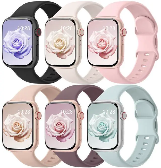 Main image of 6 Pack Sport Bands Compatible with Apple Watch Bands 38mm 40mm 41mm 42mm 44mm 45mm 46mm 49mm for Women Men, Soft Wristband Silicone Sport Strap for iWatch Bands Series 11 10 9 8 7 6 5 4 3 2 1 Ultra SE