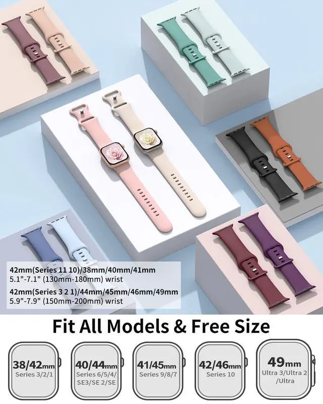 Alt view image 3 of 7 - 6 Pack Sport Bands Compatible with Apple Watch Bands 38mm 40mm 41mm 42mm 44mm 45mm 46mm 49mm for Women Men, Soft Wristband Silicone Sport Strap for iWatch Bands Series 11 10 9 8 7 6 5 4 3 2 1 Ultra SE