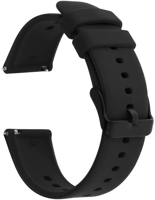 Main image of Silicone Watch Bands, Quick Release Waterproof Soft Rubber Replacement Straps with Silver Plated Stainless Steel Buckle Compatible with Smart Watch Sport Watch for Men Women (22mm, Black)
