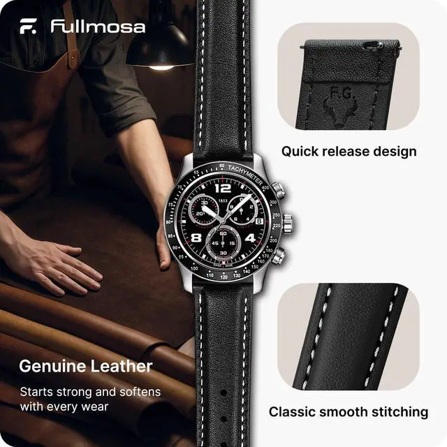 Alt view image 3 of 6 - Watch Band, Quick Release Leather Watch Strap Compatible with Samsung Galaxy Garmin for Men Women, Replacement Bands Width 12mm 14mm 16mm 18mm 19mm 20mm 21mm 22mm 24mm