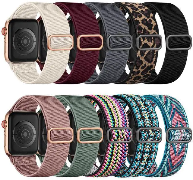 Main image of Stretchy Nylon Solo Loop Compatible with Apple Watch Bands 38/40/41/42mm for Women & Men, Adjustable Sport Elastic Wristband Strap for iWatch Ultra 2 Series SE/11/10/9 8/7/6/5/4/3/2/1, 10 Pack