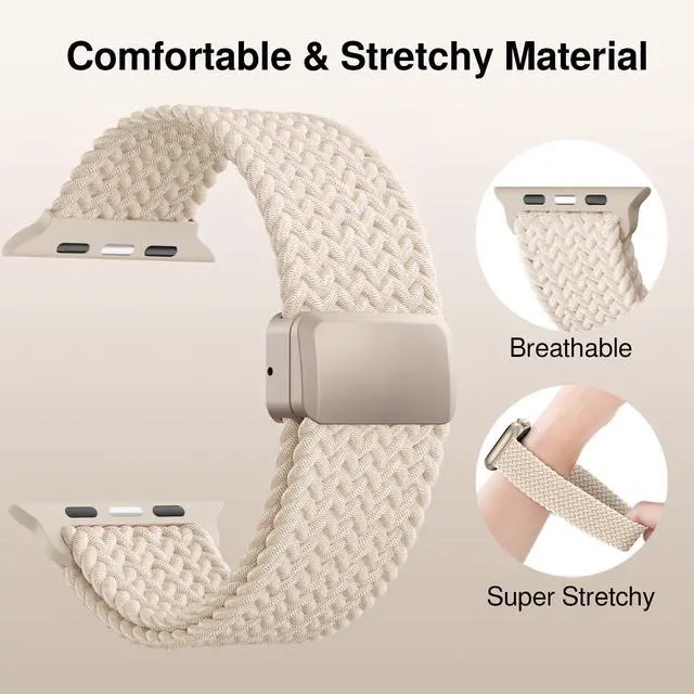 Alt view image 3 of 7 - Braided Stretchy Band Compatible with Apple Watch Bands 38mm 40mm 41mm 42mm 44mm 45mm 46mm 49mm Women Men, Soft Nylon Solo Loop Magnetic Sport Strap for iWatch Series 11 10 9 8 7 6 5 4 3 2 1 SE Ultra