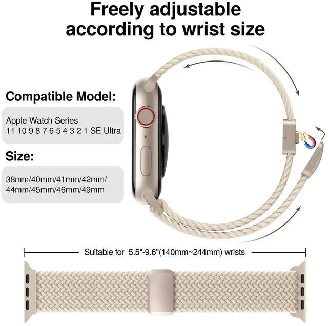 Alt view image 2 of 7 - Braided Stretchy Band Compatible with Apple Watch Bands 38mm 40mm 41mm 42mm 44mm 45mm 46mm 49mm Women Men, Soft Nylon Solo Loop Magnetic Sport Strap for iWatch Series 11 10 9 8 7 6 5 4 3 2 1 SE Ultra
