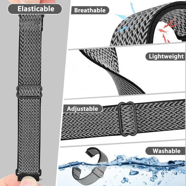 Alt view image 5 of 7 - Quick Release Watch Band - Choice of Width -18mm 19mm 20mm 22mm 24mm Watch Bands, Solo Loop Adjustable Elastic Nylon Watch Straps Replacement Wristband for Men Women