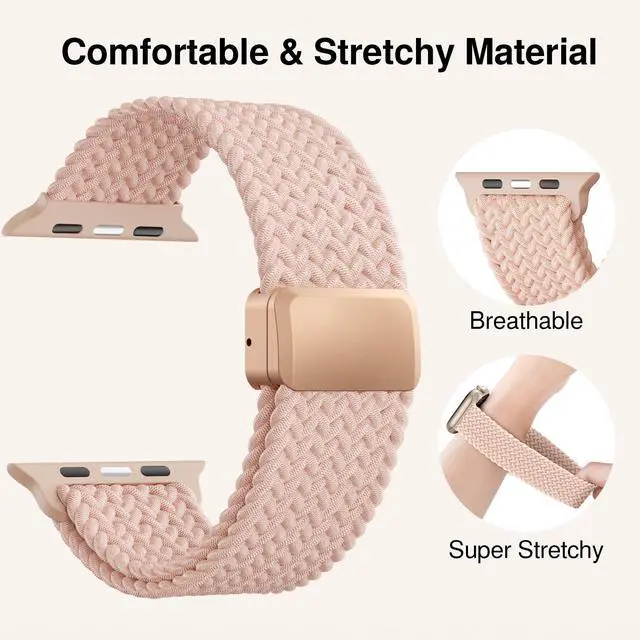 Alt view image 3 of 7 - Braided Stretchy Band Compatible with Apple Watch Bands 38mm 40mm 41mm 42mm 44mm 45mm 46mm 49mm Women Men, Soft Nylon Solo Loop Magnetic Sport Strap for iWatch Series 11 10 9 8 7 6 5 4 3 2 1 SE Ultra