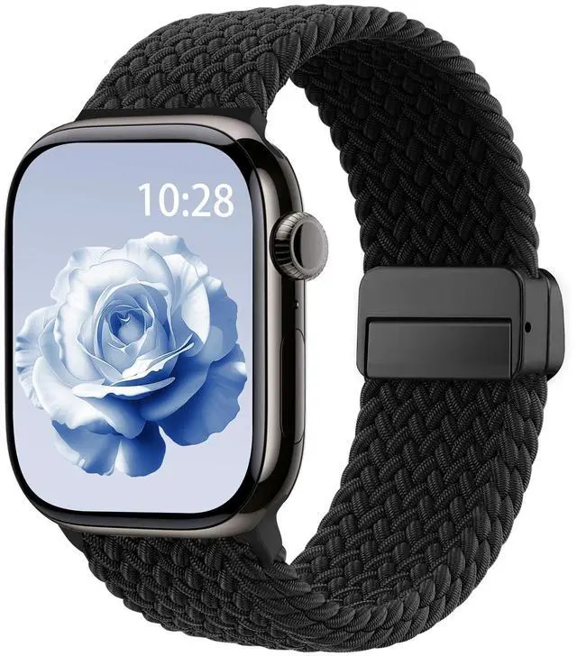 Main image of Braided Stretchy Band Compatible with Apple Watch Bands 38mm 40mm 41mm 42mm 44mm 45mm 46mm 49mm Women Men, Soft Nylon Solo Loop Magnetic Sport Strap for iWatch Series 11 10 9 8 7 6 5 4 3 2 1 SE Ultra
