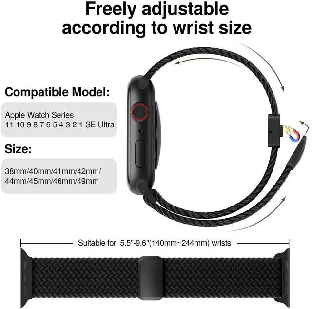 Alt view image 2 of 7 - Braided Stretchy Band Compatible with Apple Watch Bands 38mm 40mm 41mm 42mm 44mm 45mm 46mm 49mm Women Men, Soft Nylon Solo Loop Magnetic Sport Strap for iWatch Series 11 10 9 8 7 6 5 4 3 2 1 SE Ultra