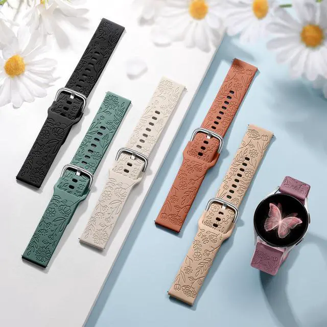 Alt view image 3 of 7 - Floral Engraved Bands Compatible with Samsung Galaxy Watch 7 Band 6 5 4 Active 2 40mm 44mm/5 Pro/Watch 6/4 Classic, 6Pack 20mm Cute Flower Soft Silicone Sport Strap for Samsung Watch Bands Women