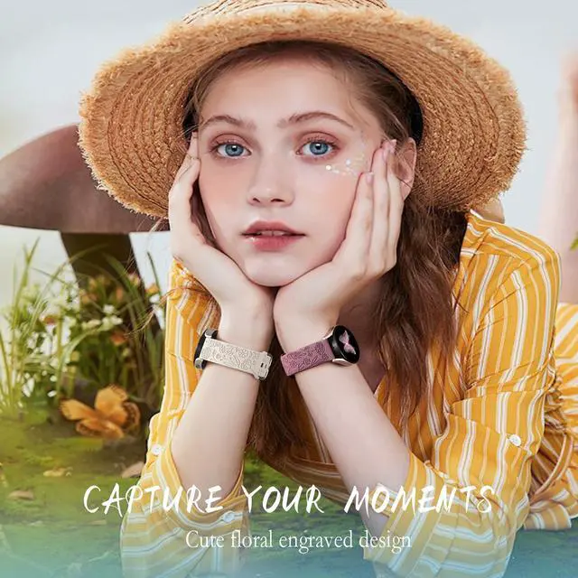 Alt view image 2 of 7 - Floral Engraved Bands Compatible with Samsung Galaxy Watch 7 Band 6 5 4 Active 2 40mm 44mm/5 Pro/Watch 6/4 Classic, 6Pack 20mm Cute Flower Soft Silicone Sport Strap for Samsung Watch Bands Women