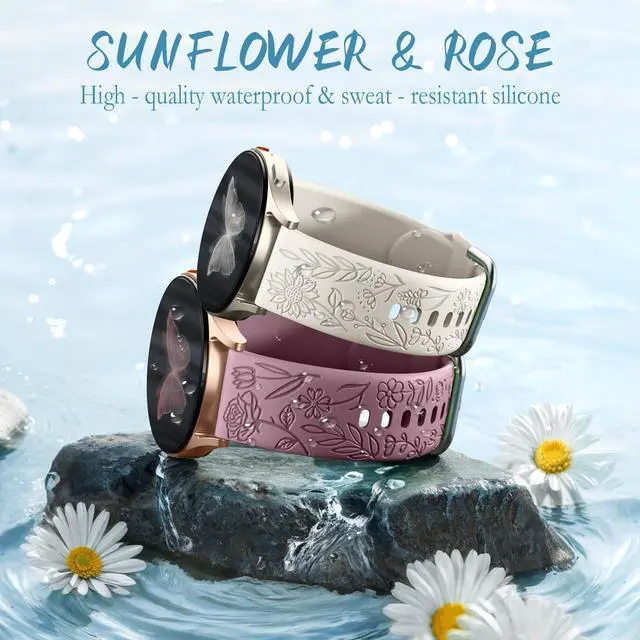 Alt view image 4 of 7 - Floral Engraved Bands Compatible with Samsung Galaxy Watch 7 Band 6 5 4 Active 2 40mm 44mm/5 Pro/Watch 6/4 Classic, 6Pack 20mm Cute Flower Soft Silicone Sport Strap for Samsung Watch Bands Women
