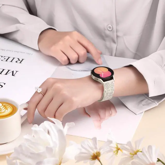 Alt view image 6 of 7 - Floral Engraved Bands Compatible with Samsung Galaxy Watch 7 Band 6 5 4 Active 2 40mm 44mm/5 Pro/Watch 6/4 Classic, 6Pack 20mm Cute Flower Soft Silicone Sport Strap for Samsung Watch Bands Women