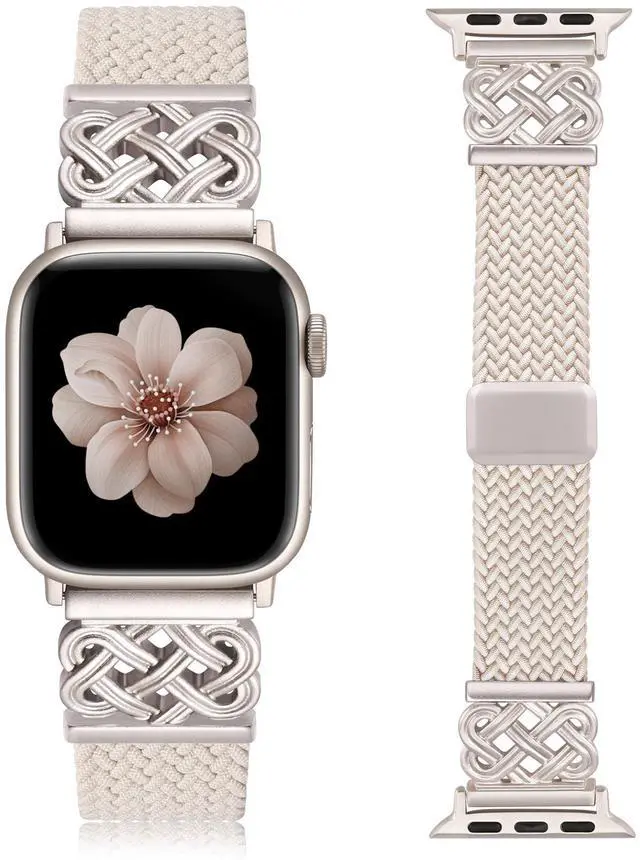 Main image of Braided Magnetic Band Compatible with Apple Watch Bands 42/41/40/38mm Women Men, Dressy Celtic Metal Fancy Stretchy Elastic Bracelet Strap for iWatch Series 11 10 9 8 7 6 5 4 SE 3 2 1