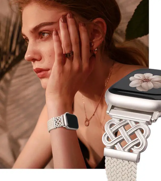 Alt view image 3 of 7 - Braided Magnetic Band Compatible with Apple Watch Bands 42/41/40/38mm Women Men, Dressy Celtic Metal Fancy Stretchy Elastic Bracelet Strap for iWatch Series 11 10 9 8 7 6 5 4 SE 3 2 1