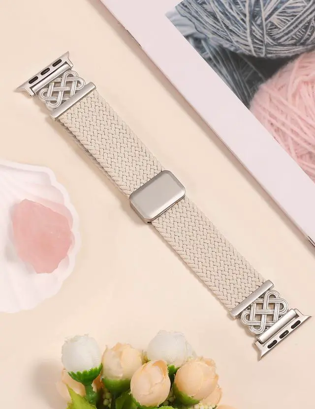 Alt view image 4 of 7 - Braided Magnetic Band Compatible with Apple Watch Bands 42/41/40/38mm Women Men, Dressy Celtic Metal Fancy Stretchy Elastic Bracelet Strap for iWatch Series 11 10 9 8 7 6 5 4 SE 3 2 1