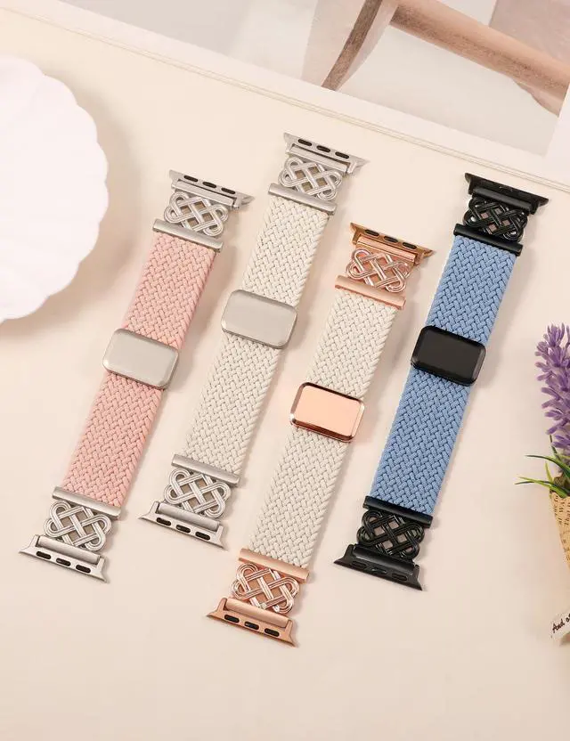 Alt view image 5 of 7 - Braided Magnetic Band Compatible with Apple Watch Bands 42/41/40/38mm Women Men, Dressy Celtic Metal Fancy Stretchy Elastic Bracelet Strap for iWatch Series 11 10 9 8 7 6 5 4 SE 3 2 1