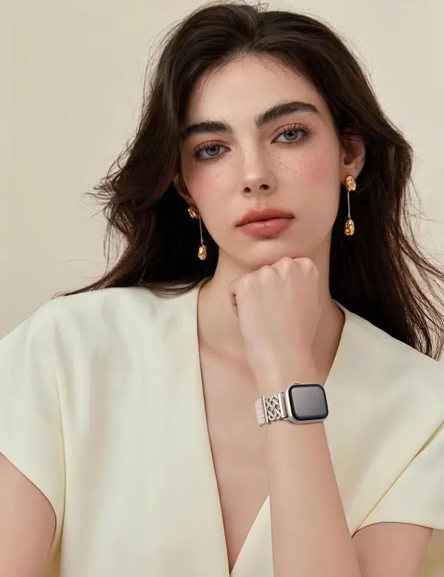 Alt view image 7 of 7 - Braided Magnetic Band Compatible with Apple Watch Bands 42/41/40/38mm Women Men, Dressy Celtic Metal Fancy Stretchy Elastic Bracelet Strap for iWatch Series 11 10 9 8 7 6 5 4 SE 3 2 1
