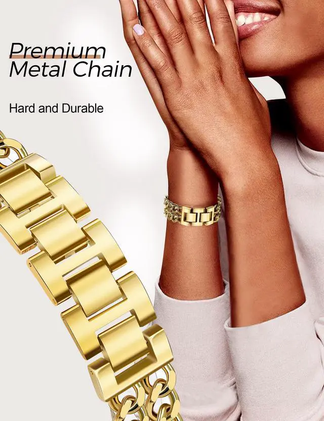 Alt view image 2 of 7 - Gold Watch Bands for Women Compatible with Apple Watch 38mm 40mm 41mm 42mm (S10/11) Adjustable Metal Band Cowboy Steel Chain Bracelet for iWatch Series1/2/3/4/5/6/7/8/9/10/11 SE 3/2/1 (No Case)
