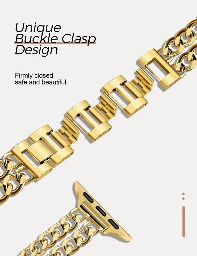 Alt view image 4 of 7 - Gold Watch Bands for Women Compatible with Apple Watch 38mm 40mm 41mm 42mm (S10/11) Adjustable Metal Band Cowboy Steel Chain Bracelet for iWatch Series1/2/3/4/5/6/7/8/9/10/11 SE 3/2/1 (No Case)