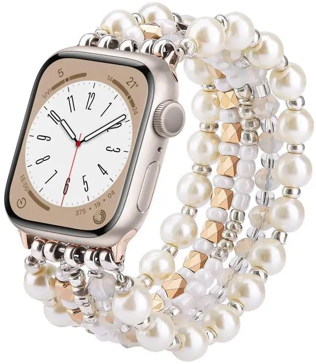 Main image of Beaded Bracelet Compatible for Apple Watch Band 42mm/40mm/38mm/41mm Series 11 10 9 8 7 SE Series 6/5/4 Women Fashion Cute Handmade Pearl Stretchy Watch Strap for iWatch Bands Series 3/2/1