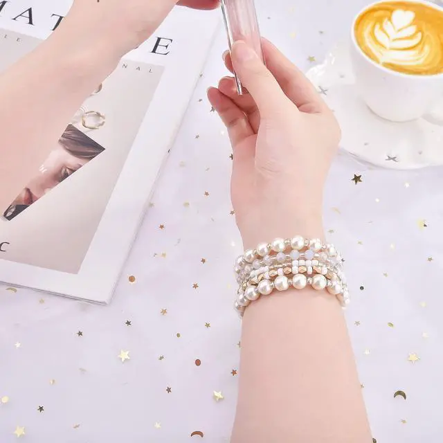 Alt view image 3 of 7 - Beaded Bracelet Compatible for Apple Watch Band 42mm/40mm/38mm/41mm Series 11 10 9 8 7 SE Series 6/5/4 Women Fashion Cute Handmade Pearl Stretchy Watch Strap for iWatch Bands Series 3/2/1