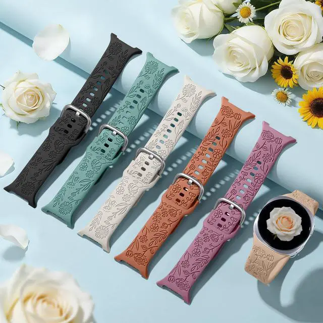 Alt view image 3 of 7 - Floral Engraved Bands Compatible with Galaxy Watch 8 Band 40mm 44mm/Galaxy Watch 8 Classic Band 46mm, 6 Pack Cute Flower Soft Silicone Sport Replacement Strap for Samsung Watch 8 Bands Women Men
