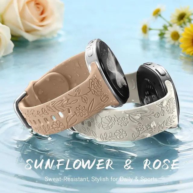 Alt view image 4 of 7 - Floral Engraved Bands Compatible with Galaxy Watch 8 Band 40mm 44mm/Galaxy Watch 8 Classic Band 46mm, 6 Pack Cute Flower Soft Silicone Sport Replacement Strap for Samsung Watch 8 Bands Women Men