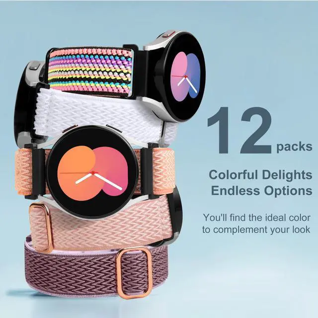 Alt view image 4 of 7 - 12 Pack Stretchy Bands for Samsung Galaxy Watch 7 Band 6 5 4 Active 2 FE 40mm 44mm/Watch 6/4 Classic/5 Pro, Garmin Vivoactive 6/5/3/Forerunner 55/165, 20mm Elastic Watch Strap for Garmin Women