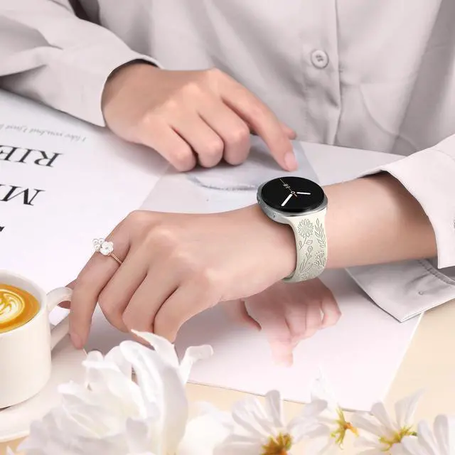 Alt view image 6 of 7 - Floral Engraved Bands Compatible with Galaxy Watch 8 Band 40mm 44mm/Galaxy Watch 8 Classic Band 46mm, 6 Pack Cute Flower Soft Silicone Sport Replacement Strap for Samsung Watch 8 Bands Women Men