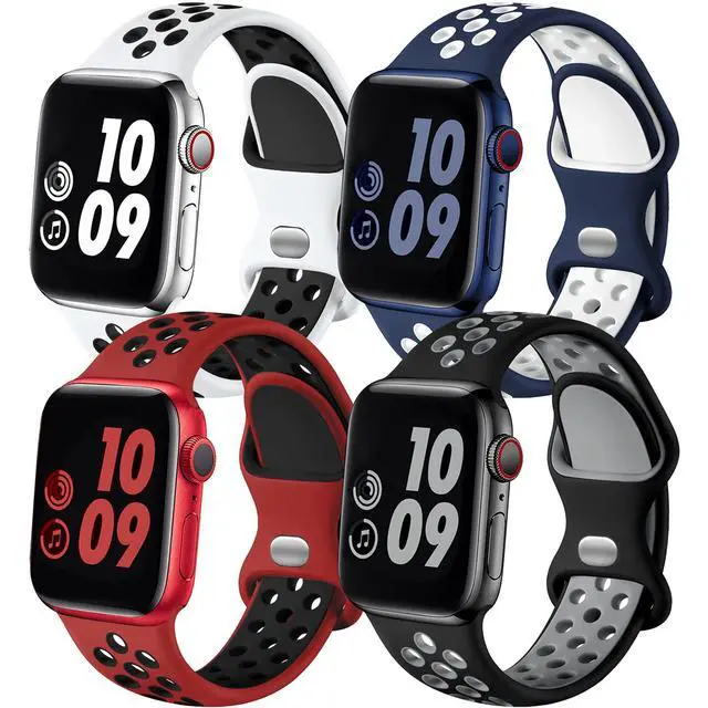 Main image of 4 Pack Sport Bands Compatible with Apple Watch Bands for Men Women 49mm 46mm 45mm 44mm 42mm 41mm 40mm 38mm,Breathable Soft Silicone Strap for iWatch Band Series 11 10 SE Ultra 9 8 7 6 5 4 3 2 1