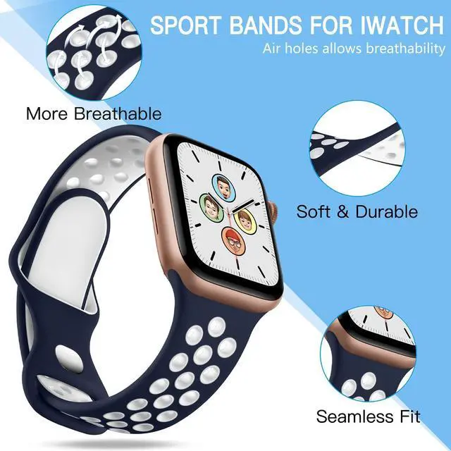 Alt view image 2 of 7 - 4 Pack Sport Bands Compatible with Apple Watch Bands for Men Women 49mm 46mm 45mm 44mm 42mm 41mm 40mm 38mm,Breathable Soft Silicone Strap for iWatch Band Series 11 10 SE Ultra 9 8 7 6 5 4 3 2 1