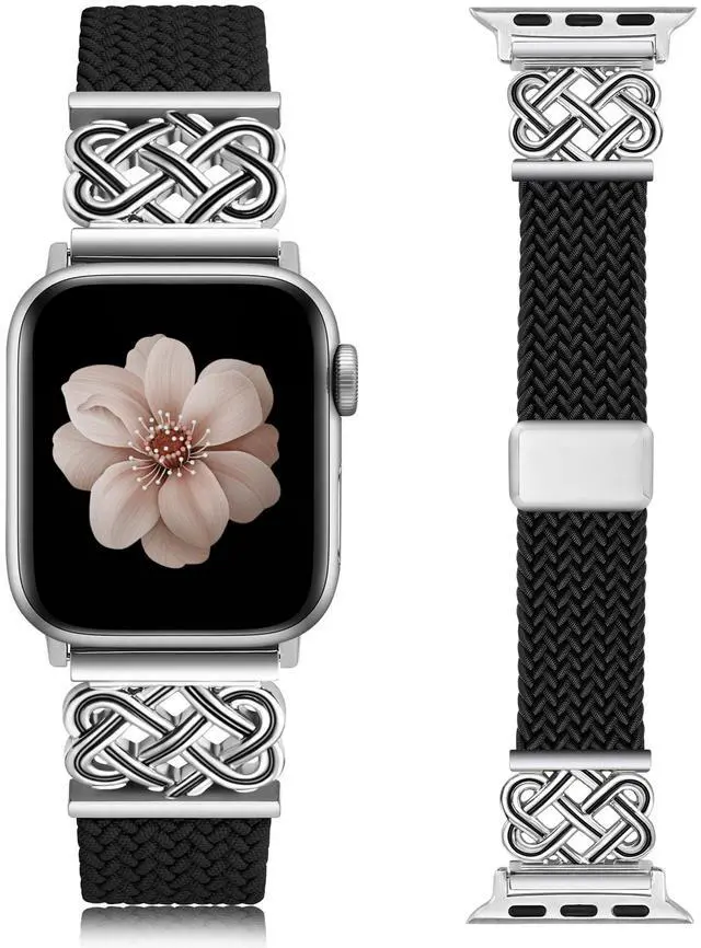 Main image of Braided Magnetic Band Compatible with Apple Watch Bands 42/41/40/38mm Women Men, Dressy Celtic Metal Fancy Stretchy Elastic Bracelet Strap for iWatch Series 11 10 9 8 7 6 5 4 SE 3 2 1