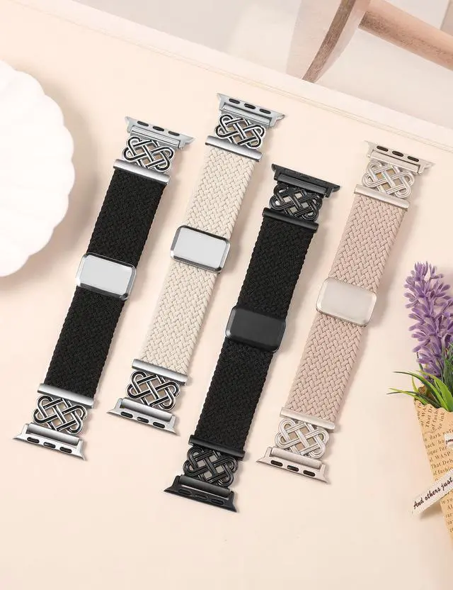 Alt view image 4 of 7 - Braided Magnetic Band Compatible with Apple Watch Bands 42/41/40/38mm Women Men, Dressy Celtic Metal Fancy Stretchy Elastic Bracelet Strap for iWatch Series 11 10 9 8 7 6 5 4 SE 3 2 1