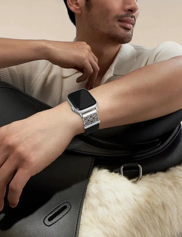 Alt view image 6 of 7 - Braided Magnetic Band Compatible with Apple Watch Bands 42/41/40/38mm Women Men, Dressy Celtic Metal Fancy Stretchy Elastic Bracelet Strap for iWatch Series 11 10 9 8 7 6 5 4 SE 3 2 1