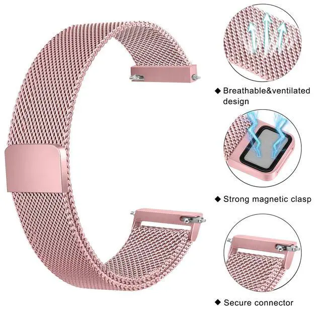 Alt view image 2 of 7 - Watch Bands 20mm 22mm Quick Release Watch Strap, Stainless Steel Mesh Replacement Strap for Women Men (20mm, Rose Pink)