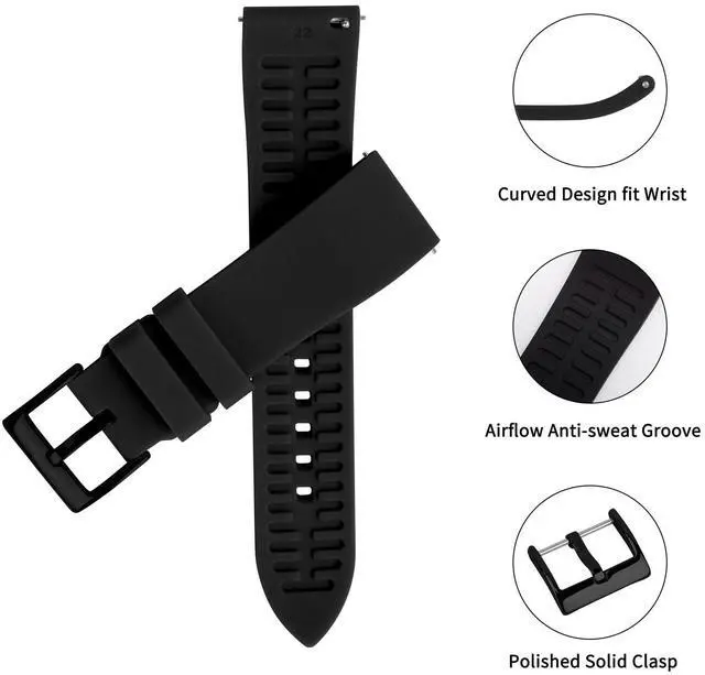 Alt view image 4 of 7 - Silicone Watch Band for Men - Black Quick Release Watch Band for Women Soft - Waterproof Smart Watch Bracelet Clasp - Correa de Silicona para Reloj Replacement - 18mm 19mm 20mm 21mm 22mm 24mm