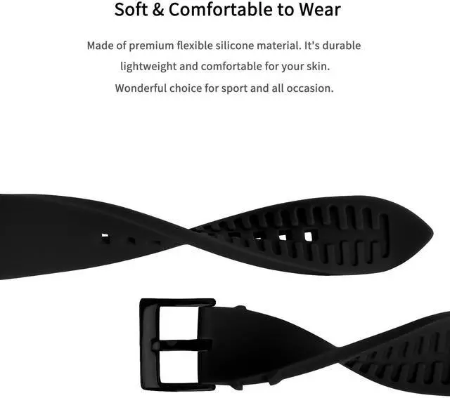 Alt view image 5 of 7 - Silicone Watch Band for Men - Black Quick Release Watch Band for Women Soft - Waterproof Smart Watch Bracelet Clasp - Correa de Silicona para Reloj Replacement - 18mm 19mm 20mm 21mm 22mm 24mm