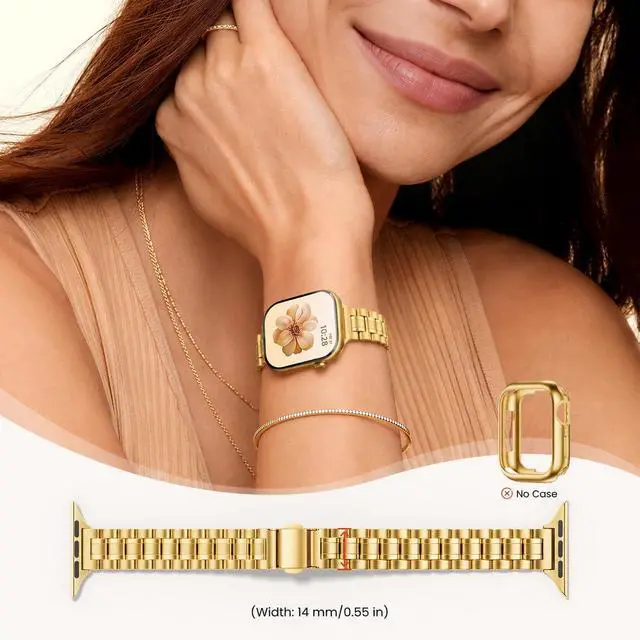Alt view image 4 of 7 - Thin Replacement Band Compatible for Apple Watch 38mm 40mm 41mm 42mm(Series 11 10), Stainless Steel Metal Wristband Women Men for iWatch SE Series 9 8 7 6 5 4 3 2 1, Gold