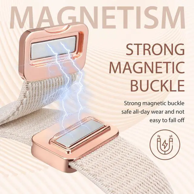 Alt view image 3 of 6 - Magnetic Stretchy Band Compatible with Apple Watch Bands 38/40/41/42mm Women Men, Celtic Knot Soft Elastic Nylon Strap for iWatch Series 11 10 9 8 7 6 5 4 SE/Ultra 3 2 1, Starlight/Rose Gold