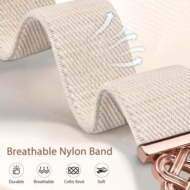 Alt view image 4 of 6 - Magnetic Stretchy Band Compatible with Apple Watch Bands 38/40/41/42mm Women Men, Celtic Knot Soft Elastic Nylon Strap for iWatch Series 11 10 9 8 7 6 5 4 SE/Ultra 3 2 1, Starlight/Rose Gold