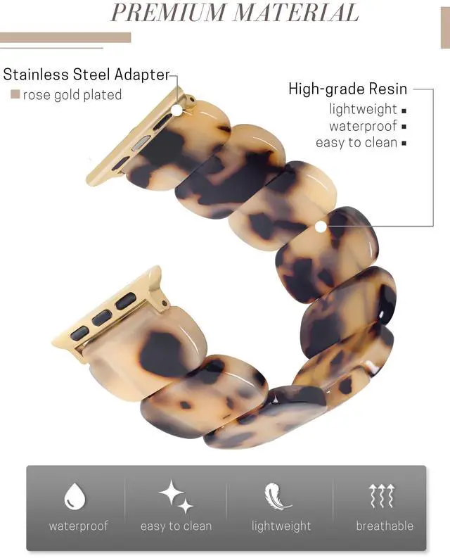 Alt view image 3 of 5 - Blonde Tortoise Band Compatiable with Apple Watch Strecthy Band for Woman 38mm 41mm Fashion Resin Strap for iWatch 7,SE,6,5,4 40mm Wristband