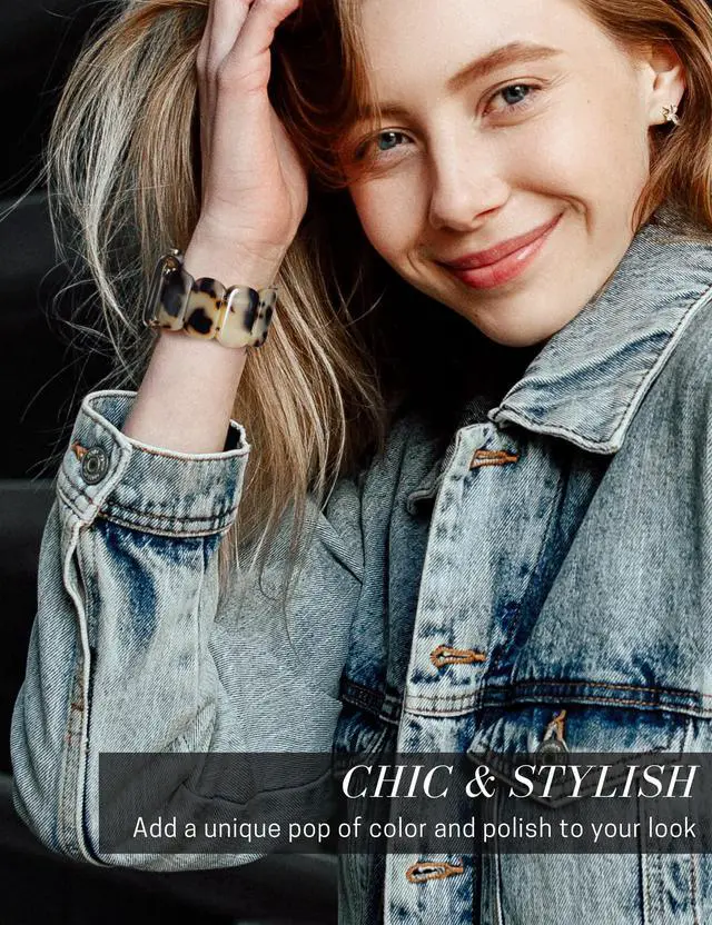 Alt view image 4 of 5 - Blonde Tortoise Band Compatiable with Apple Watch Strecthy Band for Woman 38mm 41mm Fashion Resin Strap for iWatch 7,SE,6,5,4 40mm Wristband