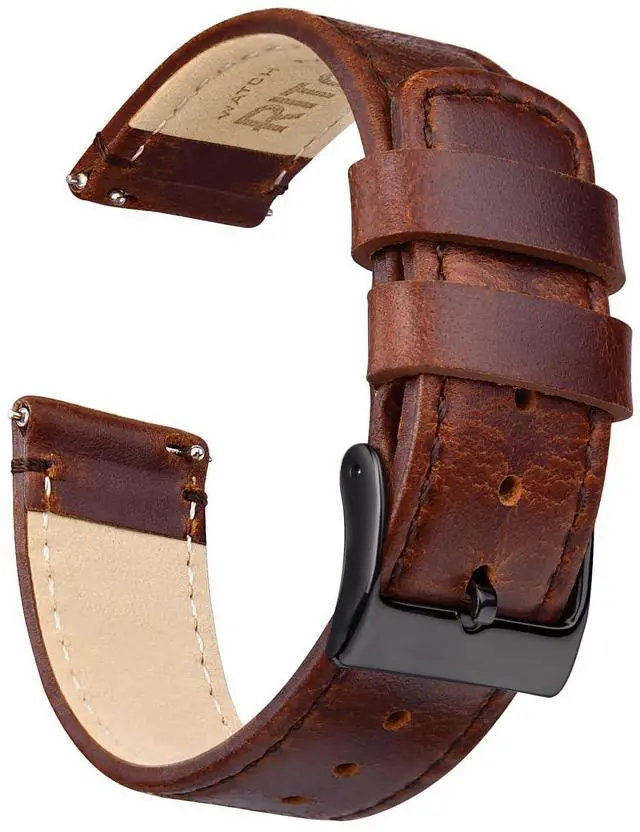 Main image of Leather Watch Strap with Quick Release Pins, 22mm Replacement Watch Band for Men and Women, Fits Smartwatches & Traditional Watches