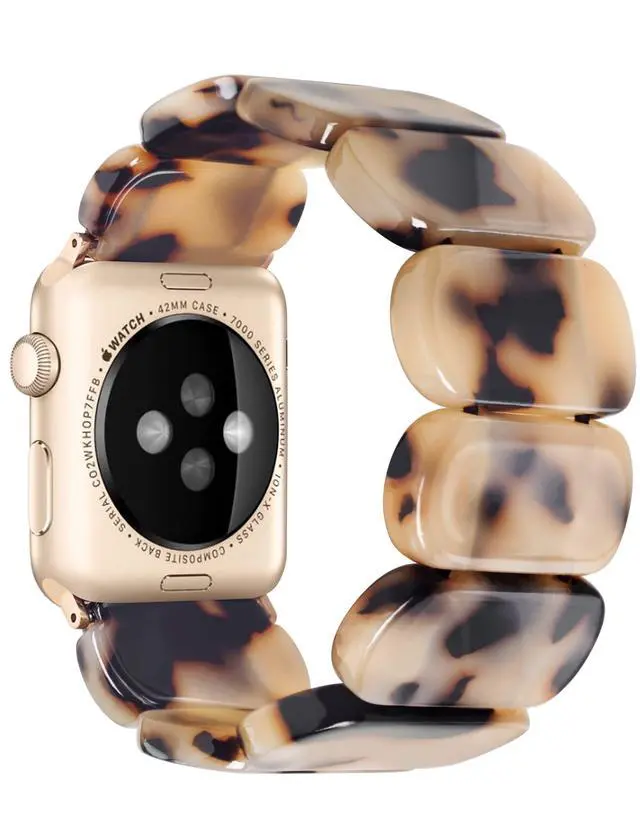 Alt view image 5 of 5 - Blonde Tortoise Band Compatiable with Apple Watch Strecthy Band for Woman 38mm 41mm Fashion Resin Strap for iWatch 7,SE,6,5,4 40mm Wristband