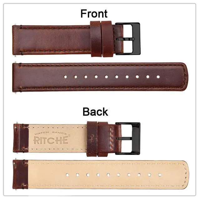 Alt view image 5 of 6 - Leather Watch Strap with Quick Release Pins, 22mm Replacement Watch Band for Men and Women, Fits Smartwatches & Traditional Watches
