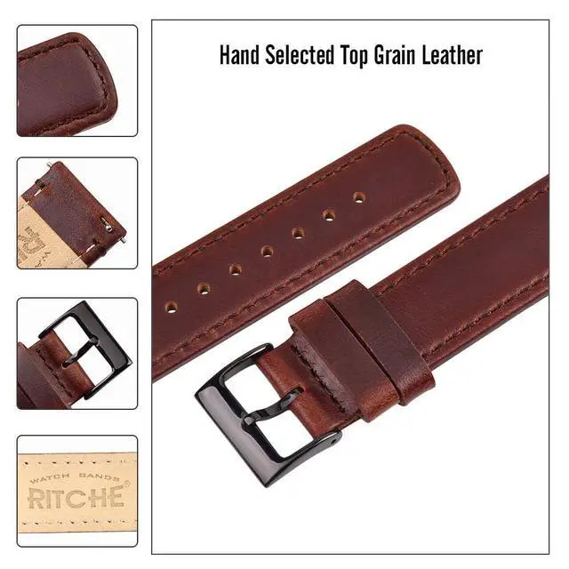 Alt view image 4 of 6 - Leather Watch Strap with Quick Release Pins, 22mm Replacement Watch Band for Men and Women, Fits Smartwatches & Traditional Watches