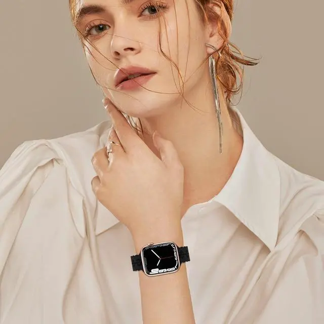 Alt view image 6 of 7 - Floral Silicone Band Compatible with Apple Watch Bands 38mm 40mm 42mm 44mm 41mm 45mm 49mm Women Men, Slim Hollow-Out Design Wristbands Soft Sport Breathable Watch Bands for iWatch Ultra SE Series