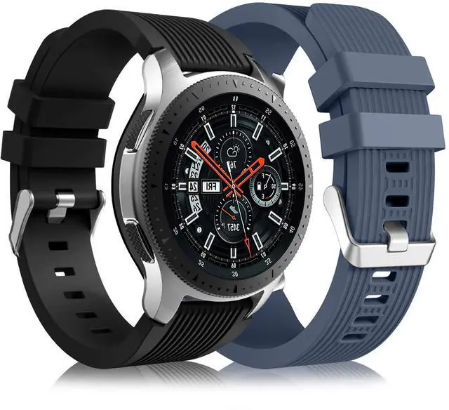Main image of [2 Pack Band Compatible with Samsung Galaxy Watch 3 45mm/Galaxy Watch 46mm Bands/Gear S3 Frontier, 22mm Smart Watch Band Silicone Casual Straps Accessories for Women Men Black/Blue Gray