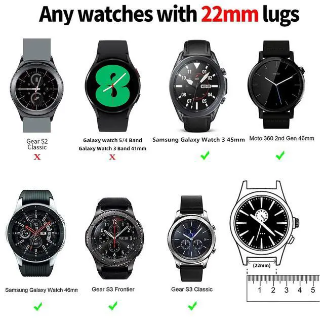 Alt view image 7 of 7 - [2 Pack Band Compatible with Samsung Galaxy Watch 3 45mm/Galaxy Watch 46mm Bands/Gear S3 Frontier, 22mm Smart Watch Band Silicone Casual Straps Accessories for Women Men Black/Blue Gray