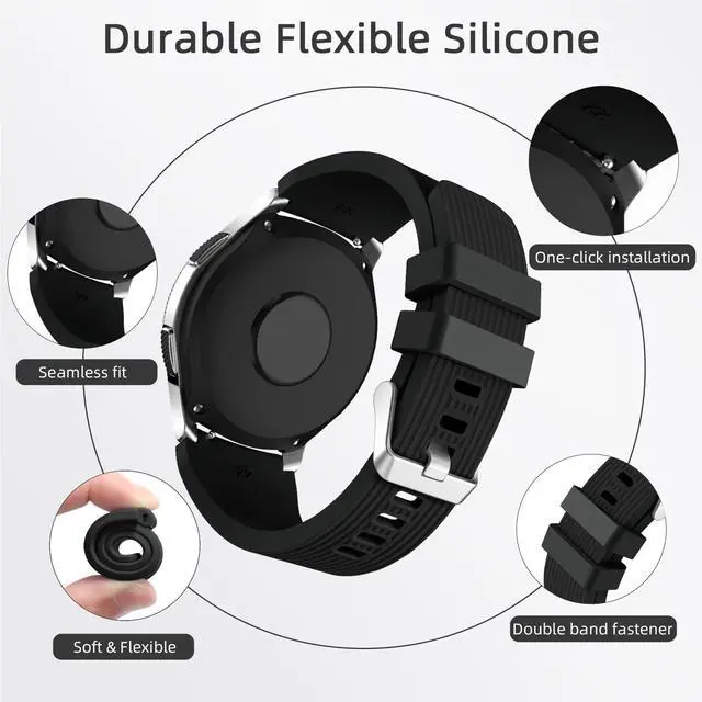 Alt view image 3 of 7 - [2 Pack Band Compatible with Samsung Galaxy Watch 3 45mm/Galaxy Watch 46mm Bands/Gear S3 Frontier, 22mm Smart Watch Band Silicone Casual Straps Accessories for Women Men Black/Blue Gray